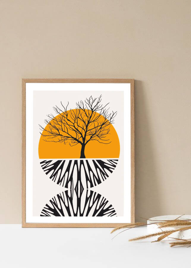 Tree And Sun Wooden Framed Wall Art