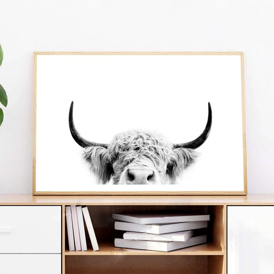 Horned Bull Wooden Framed Wall Art