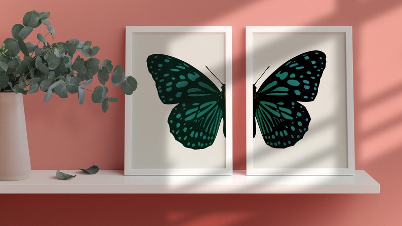 Butterfly Decor C Wooden Framed Wall Art Double Set