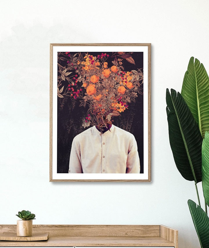 Man With Flower Wooden Framed Wall Art