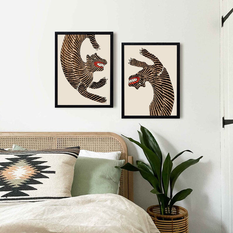 Tiger Art Wooden Framed Wall Art Double Set