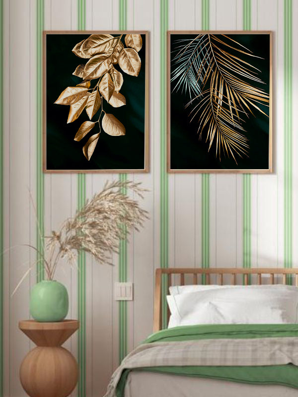 Leaves In The Dark Wooden Framed Wall Art Double Set