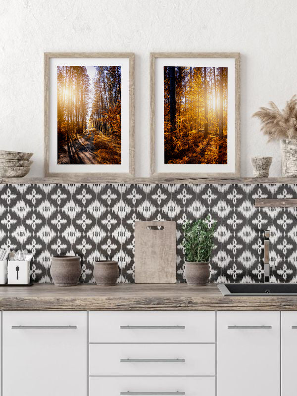 Sunlight And Trees Wooden Framed Wall Art Double Set