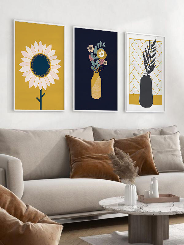 Colors And Flowers Wooden Framed Wall Art Triple Set