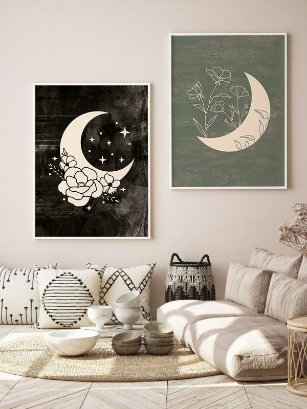 Crescent Moon Wooden Framed Wall Art Double Set