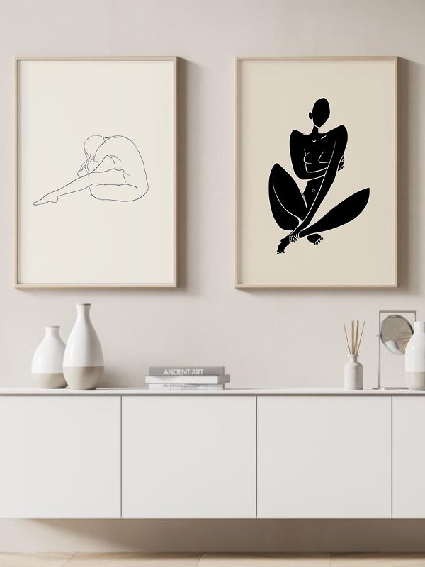 Human Drawing Wooden Framed Wall Art Double Set