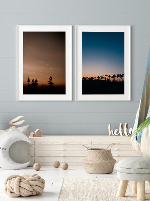 Day And Night Wooden Framed Wall Art Double Set