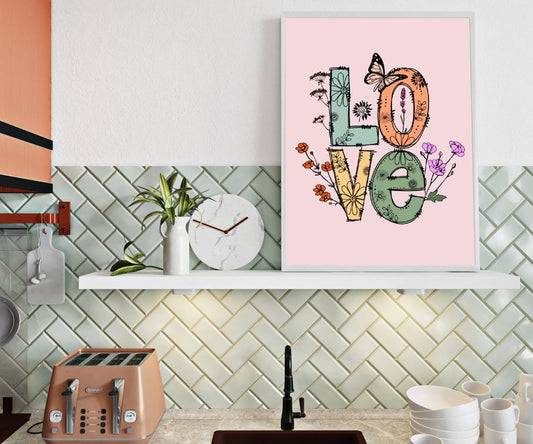 Happy Love Wooden Framed Wall Art