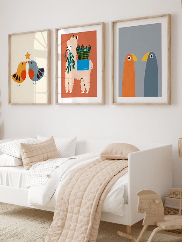 Animal Figures Wooden Framed Wall Art Triple Set