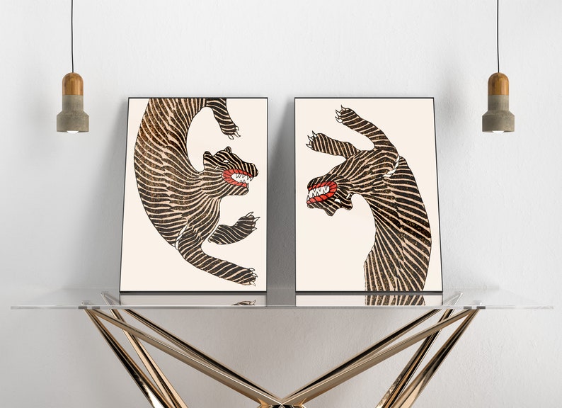 Tiger Art Wooden Framed Wall Art Double Set