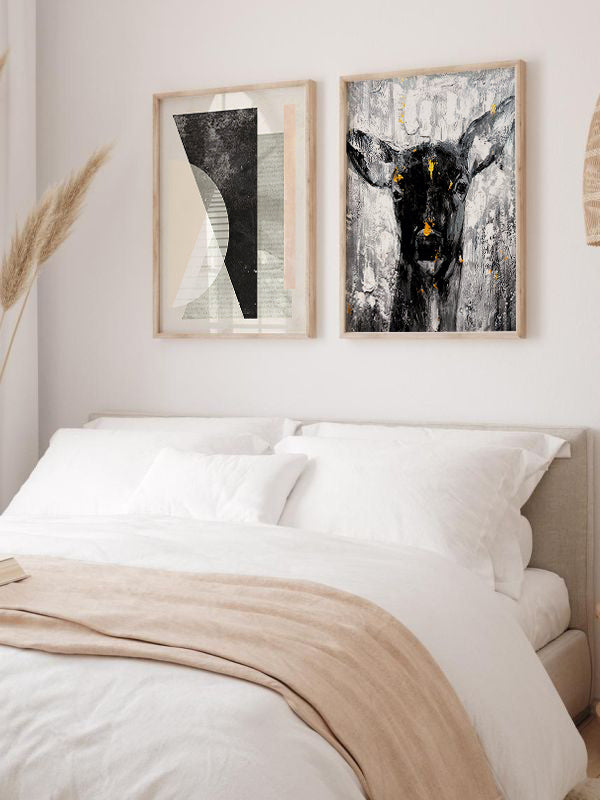 Deer Design Wooden Framed Wall Art Double Set