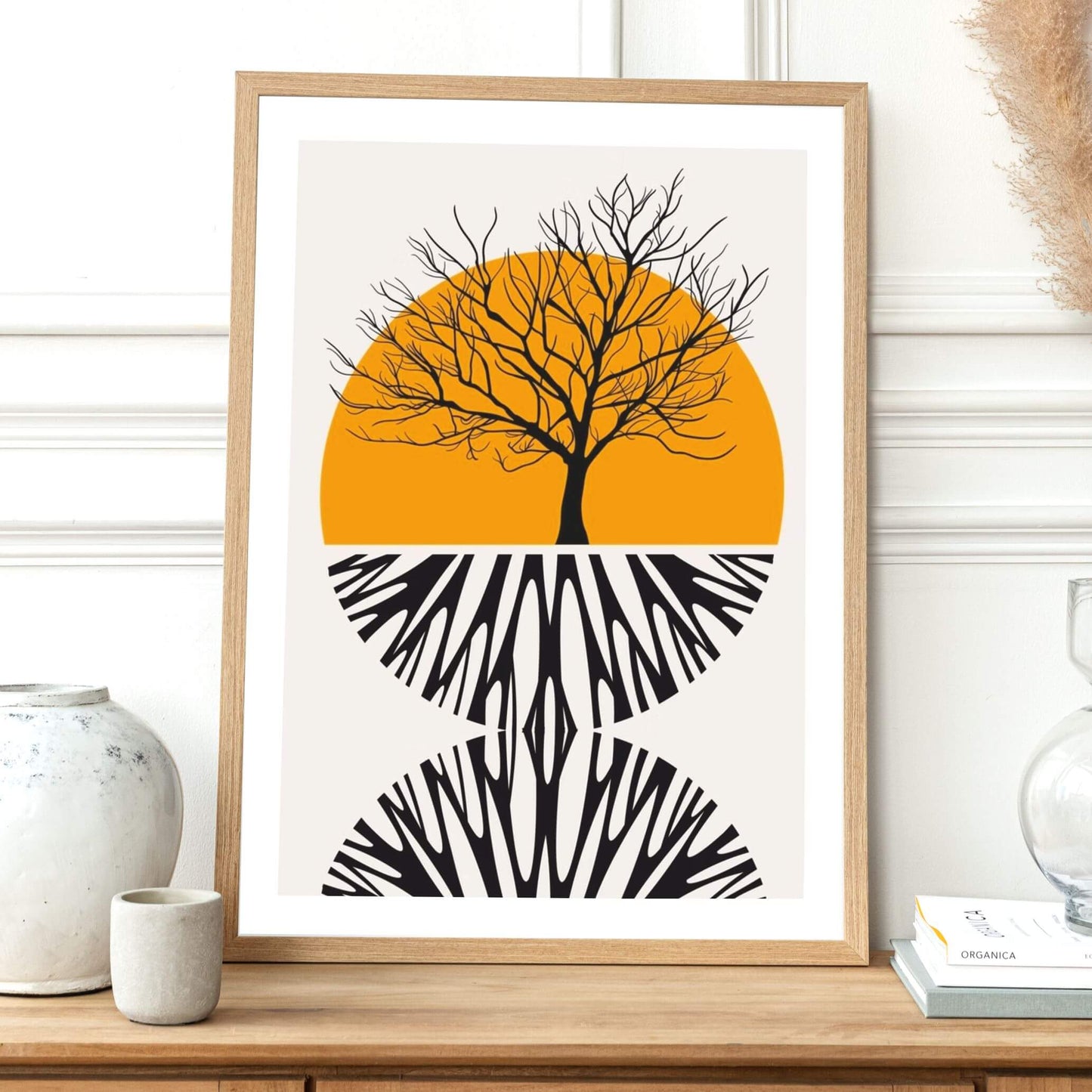 Tree And Sun Wooden Framed Wall Art