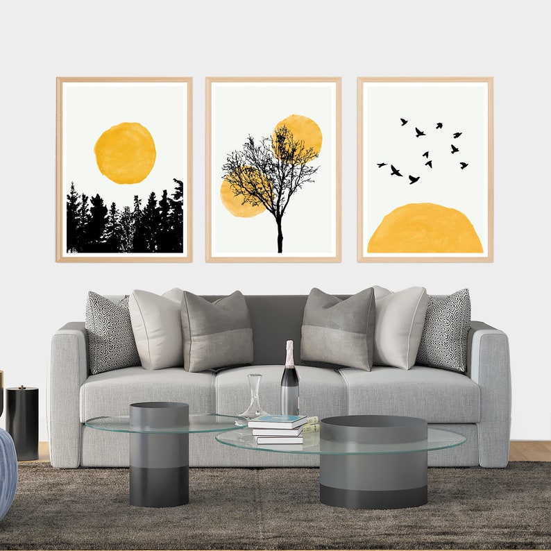 Sun Trees Wooden Framed Wall Art Triple Set