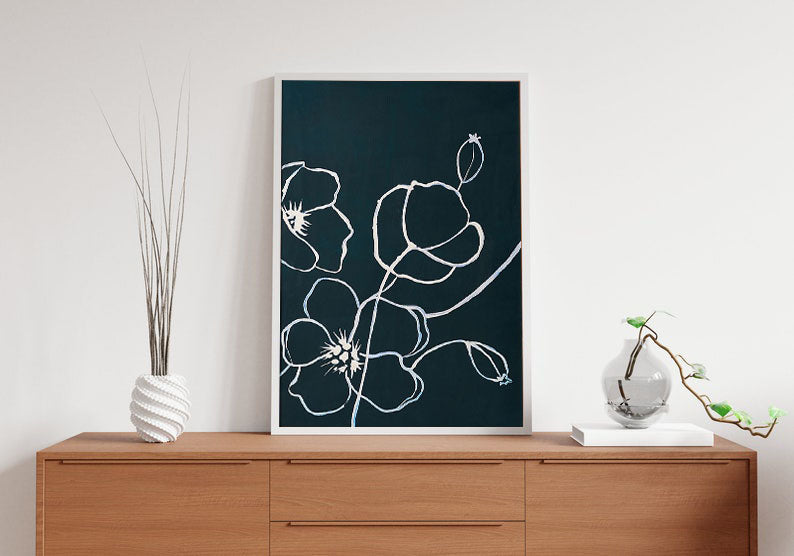 Black Flowers Wooden Framed Wall Art Triple Set