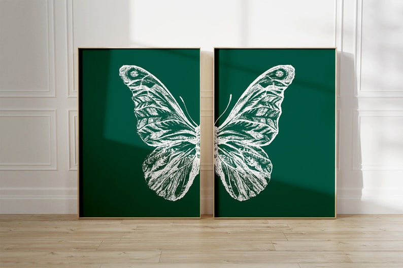 Butterfly Decor B Wooden Framed Wall Art Double Set