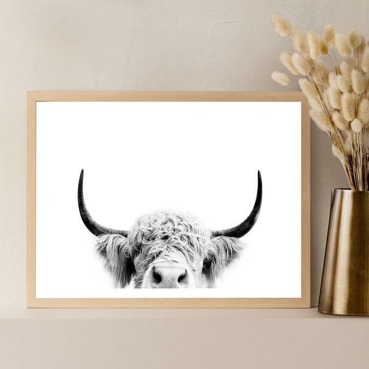 Horned Bull Wooden Framed Wall Art