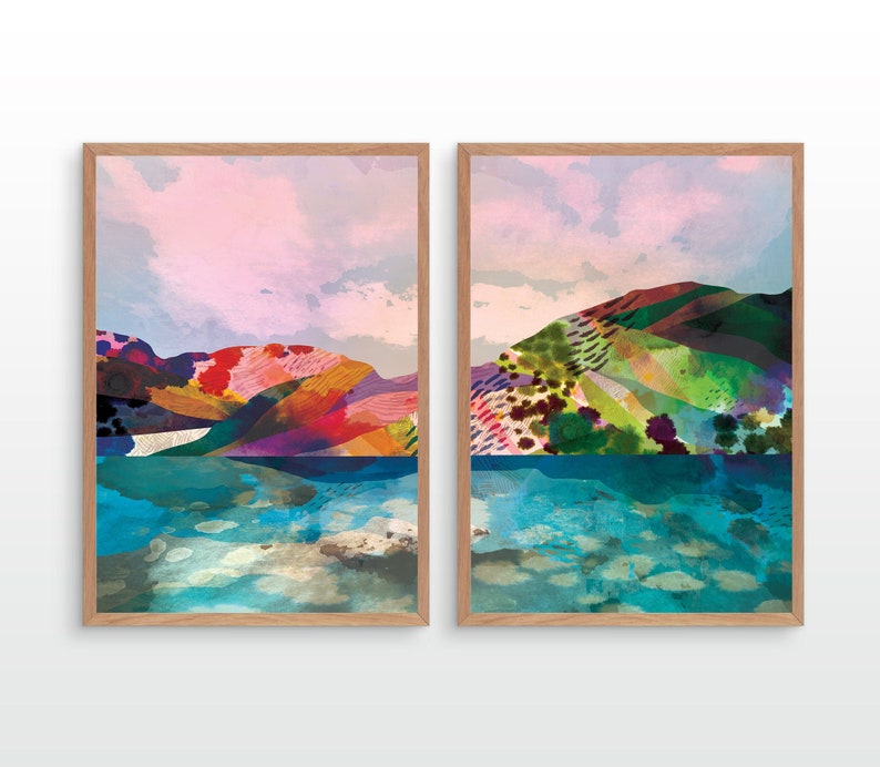 Mountain Landscape Wooden Framed Wall Art Double Set