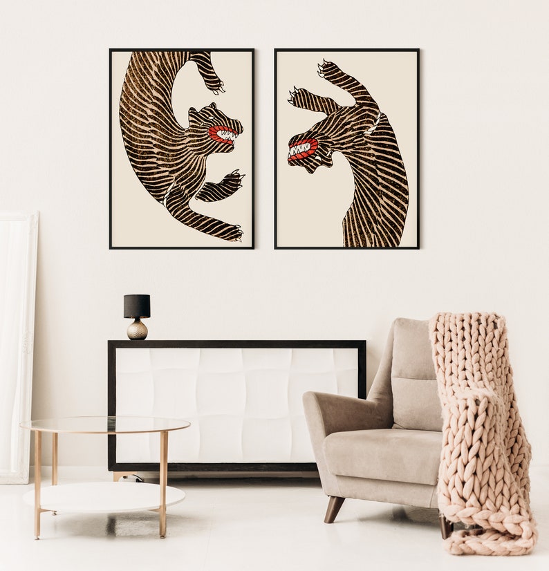 Tiger Art Wooden Framed Wall Art Double Set