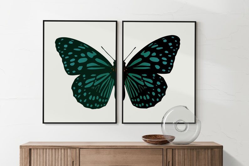 Butterfly Decor C Wooden Framed Wall Art Double Set