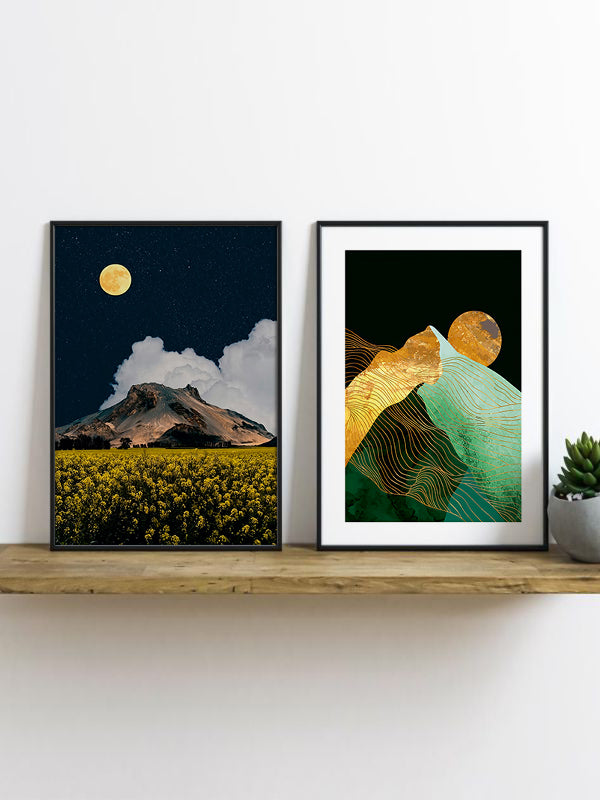 Red Moon Wooden Framed Wall Art Double Set