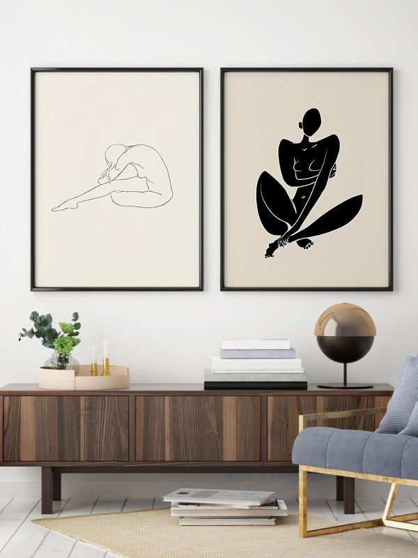 Human Drawing Wooden Framed Wall Art Double Set