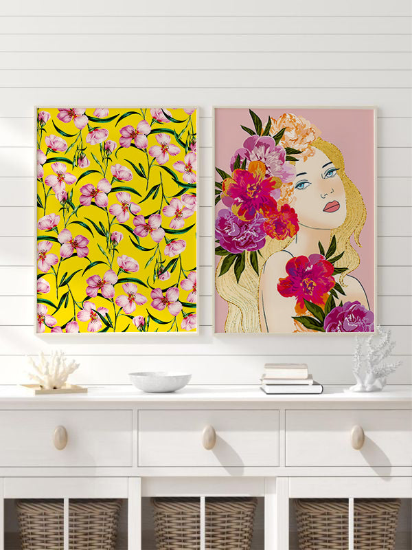 Flower Woman Wooden Framed Wall Art Double Set