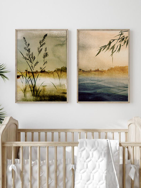 Green And Blue Wooden Framed Wall Art Double Set