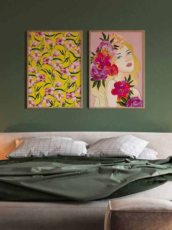 Flower Woman Wooden Framed Wall Art Double Set