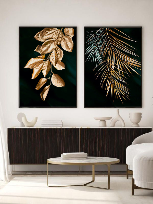 Leaves In The Dark Wooden Framed Wall Art Double Set