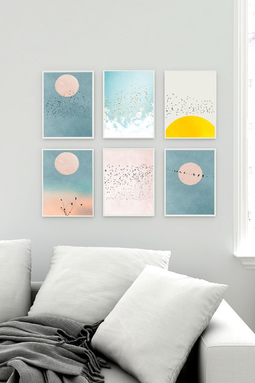 Moon Ad Bird Wooden Framed Wall Art Multi Set