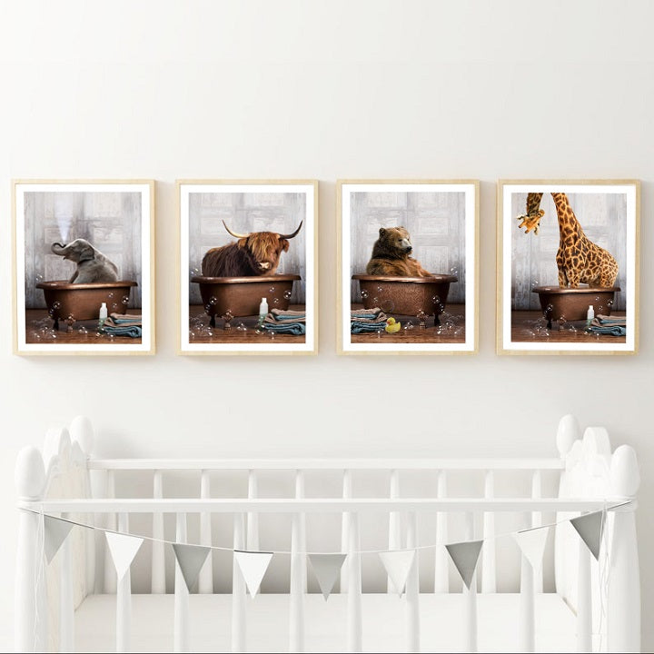 Bathing Animals Wooden Framed Wall Art Multi Set